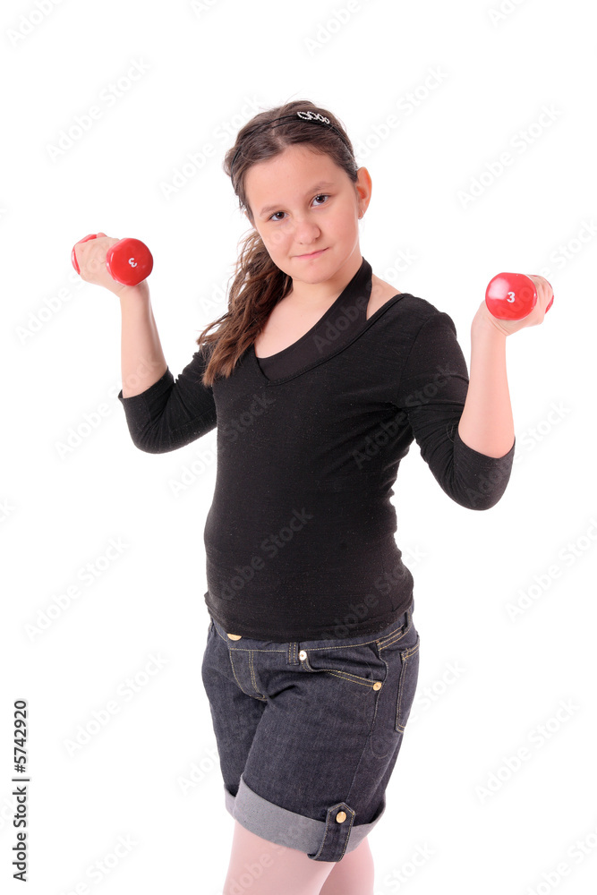 Little girl exercising isolated on white background Little girl exercising isolated on white background