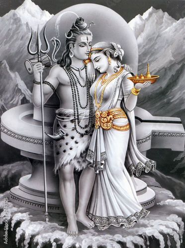 indian god and godess shiv and parvti  photo