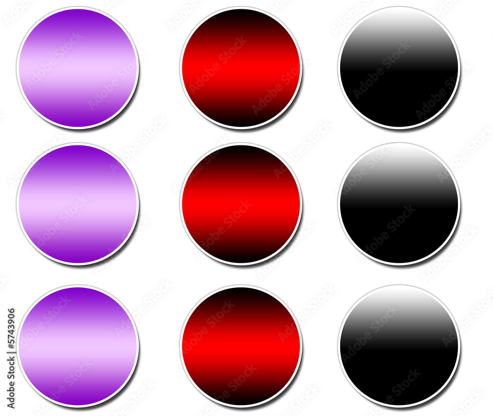 A collection of three different coloured blank sticker icons A collection of three different coloured blank sticker icons