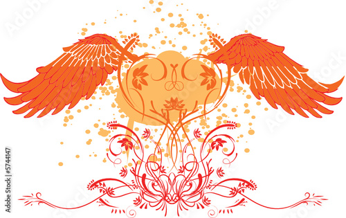abstract heart with wings and floral background
