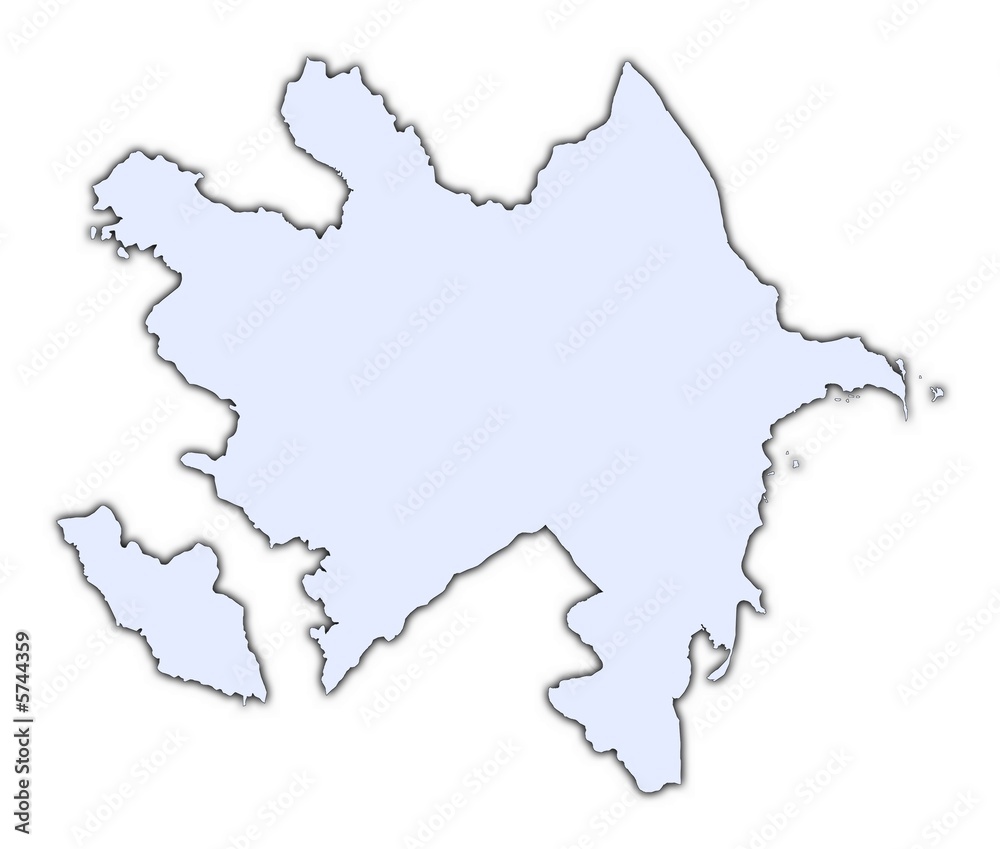 Azerbaijan light blue map with shadow