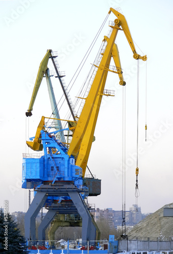Wallpaper Mural Blue yellow port cranes in the river port Torontodigital.ca