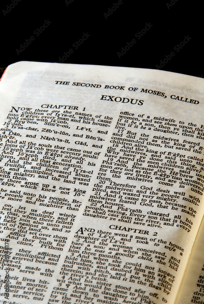 Detail of antique holy bible open to the second book of moses Detail of antique holy bible open to the second book of moses