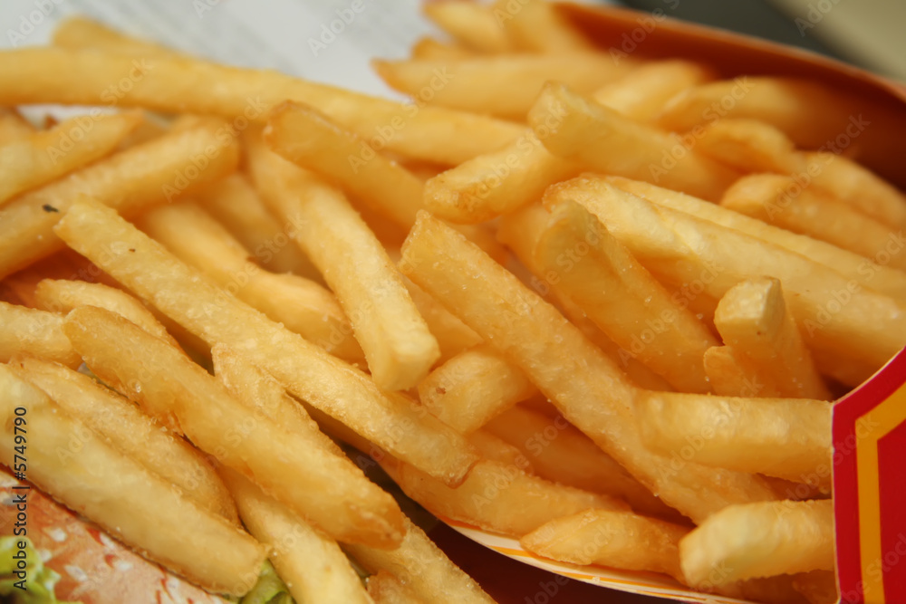 Beautiful, golden french fries oozing out! Beautiful, golden french fries oozing out!