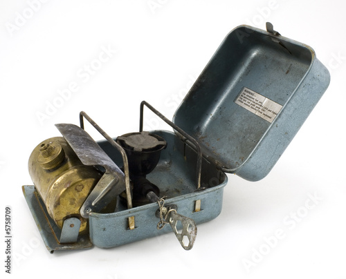 Old Backpacking Camp Stove Isolated on White Background