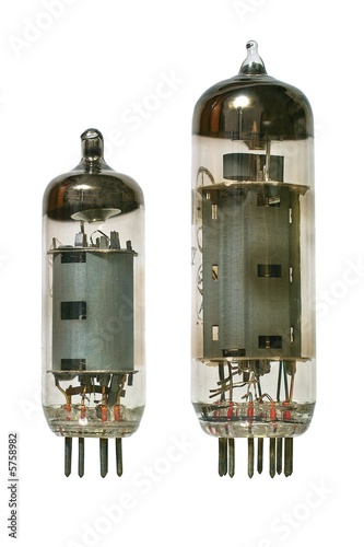 Glass vacuum radio tubes. Isolated objects on white background