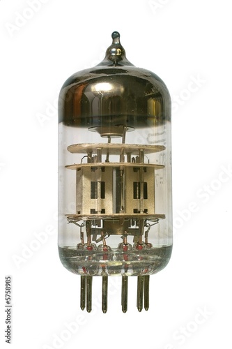 Glass vacuum radio tube. Isolated image on white background
