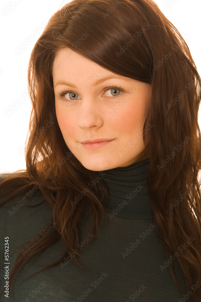 Naklejka premium Portfait of young beautiful woman on white background
