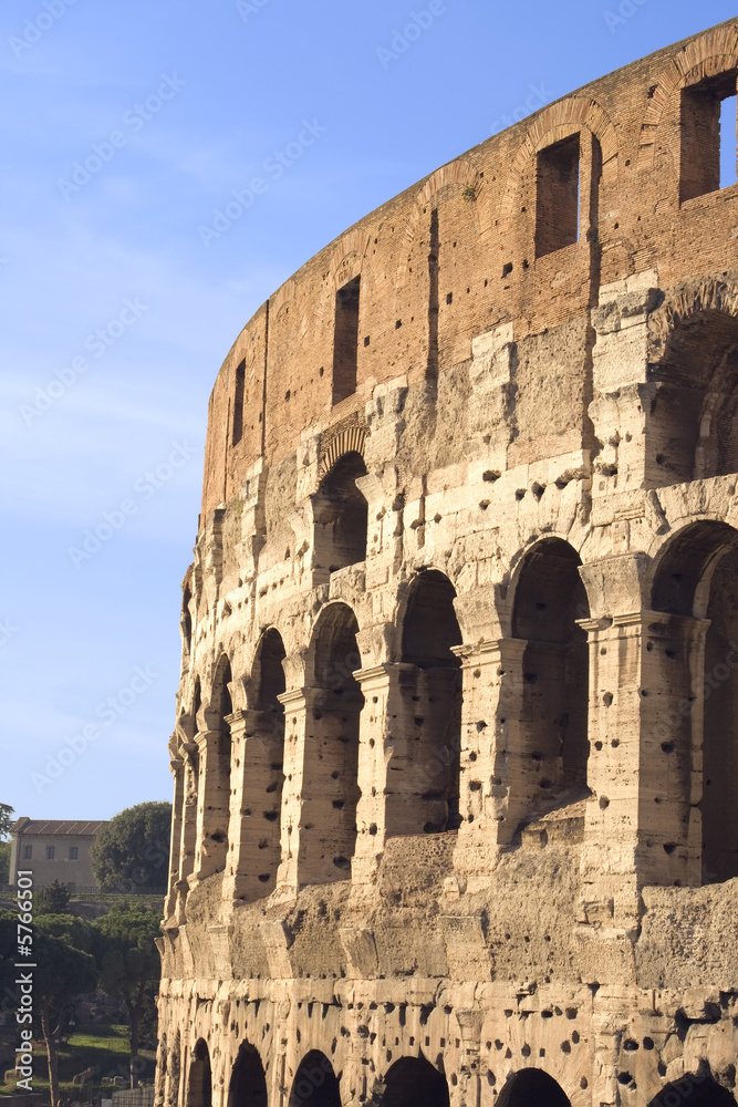 View of the exterior of the Colosseum in Rome, Italy.