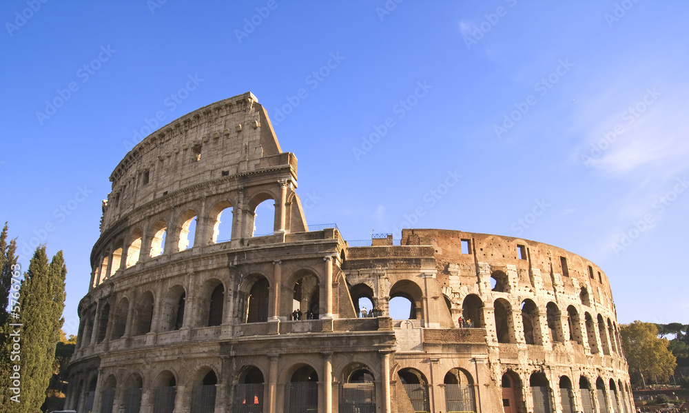Wide angle view of the Colosseum in Rome, Italy.