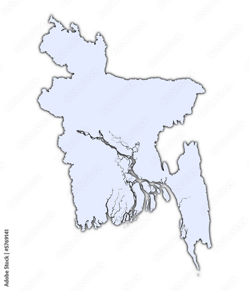 Bangladesh light blue map with shadow