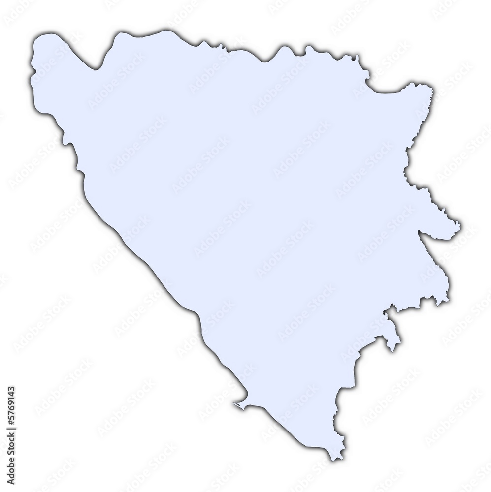 Bosnia and Herzegovina light blue map with shadow