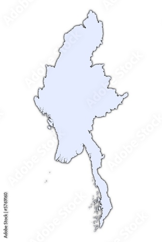 Burma light blue map with shadow