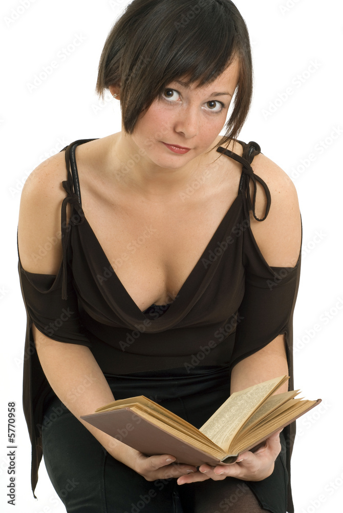 woman reading book white background woman reading book white background