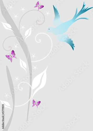 fleurs et oiseau bleu