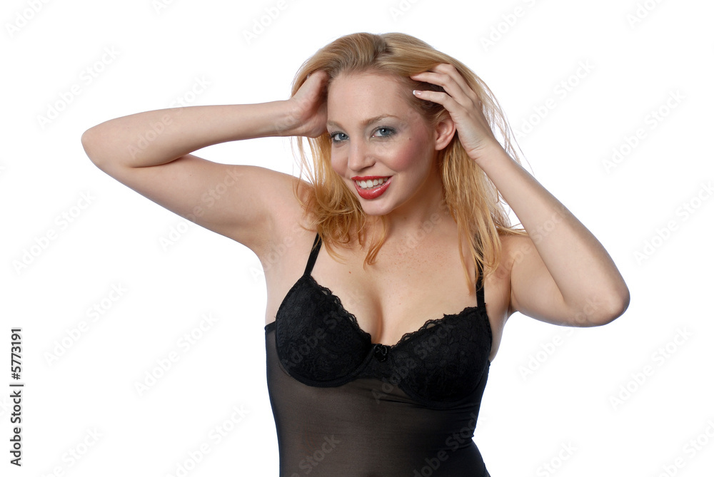 Beautiful woman in black lingerie smiling