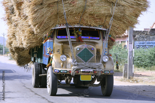 overloaded truck on highway, rajasthan, india