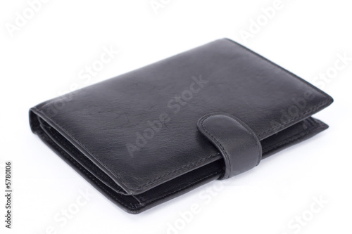 Black leather purse on a white background