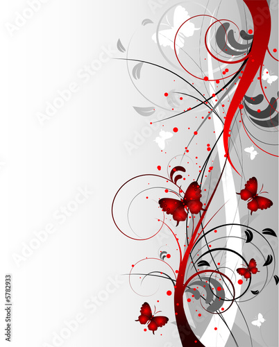 Abstract floral background with butterflies