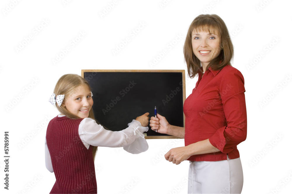 schoolgirl and teacher about a school board schoolgirl and teacher about a school board
