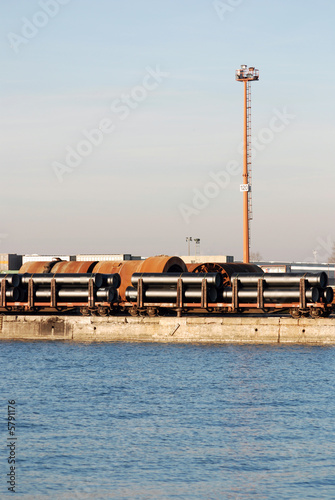 Trainwagons in the port of Antwerp photo