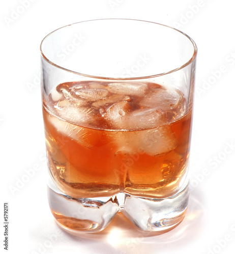 A glass of whisky on white background