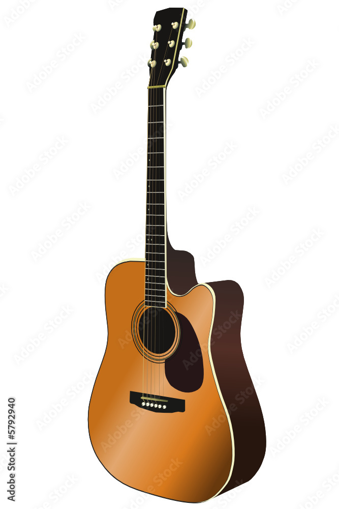 Vector - Acoustic guitar on a white background, isolated.