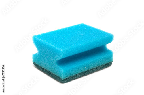 blue sponge for washing kitchen utensils on a white background