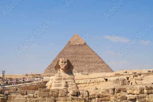 Sphinx and pyramid in Giza  Cairo  Egypt