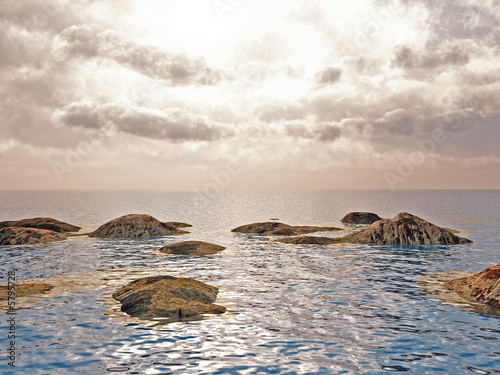 Large stones on a sea coast - 3d landscape