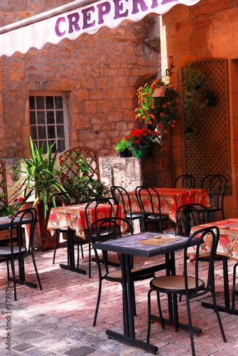 Restaurant patio in medieval town of Sarlat  France