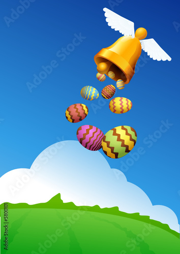 Cloche et oeufs de Pâques