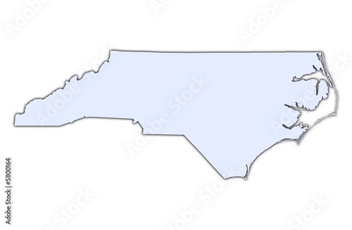 North Carolina (USA) light blue map with shadow