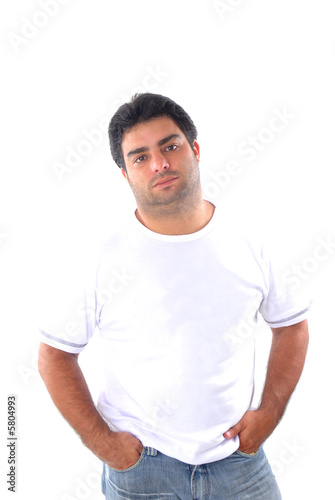 Young Man using Casual Clothes on white .