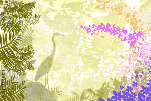 Plakat raj roślina natura ptak
