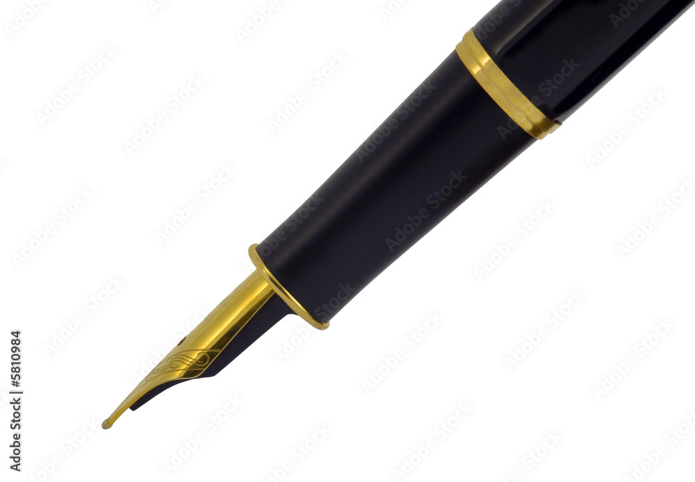 Isolated black and golden fountain pen on white paper Isolated black and golden fountain pen on white paper