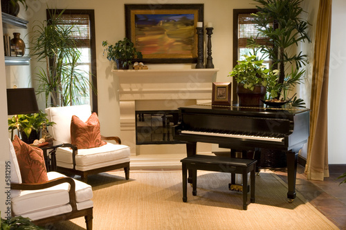 Grand piano in a luxury home.
