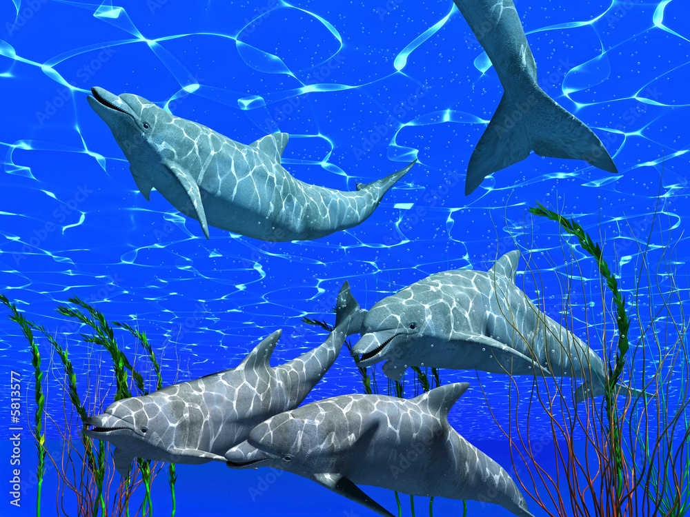 Obraz premium dolphins under water image with sunlight effect (3D render)
