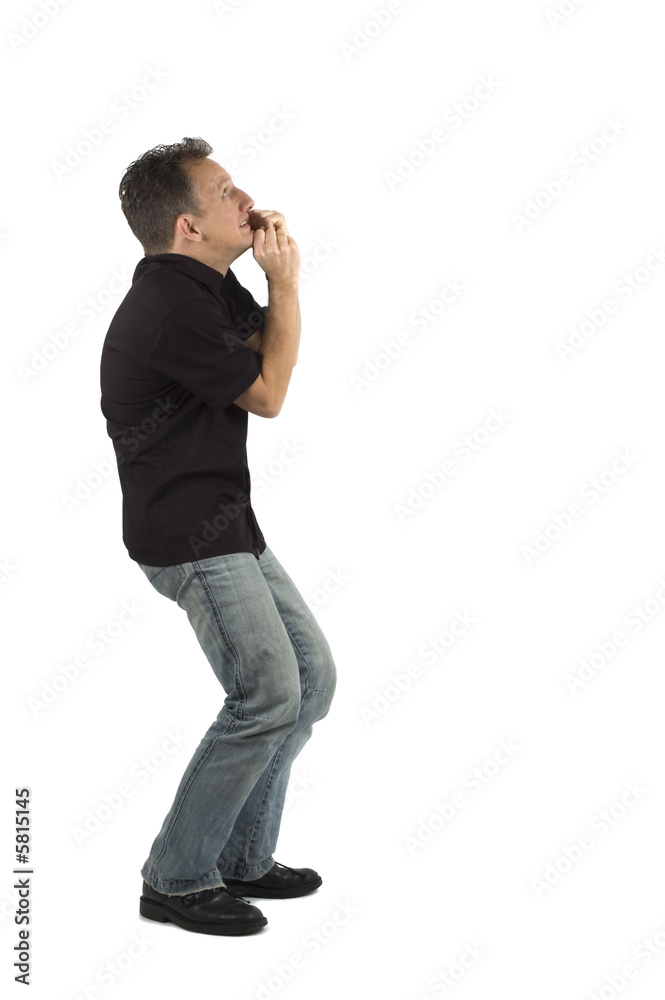 This man is really scared. Against a white background. This man is really scared. Against a white background.