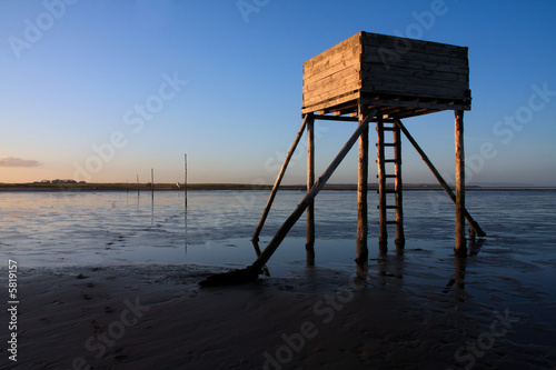 The wooden walking refuge hut on Holy Island's causeway