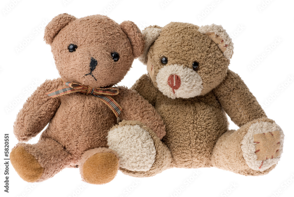 Two sitting teddy bears isolated over white. Two sitting teddy bears isolated over white.