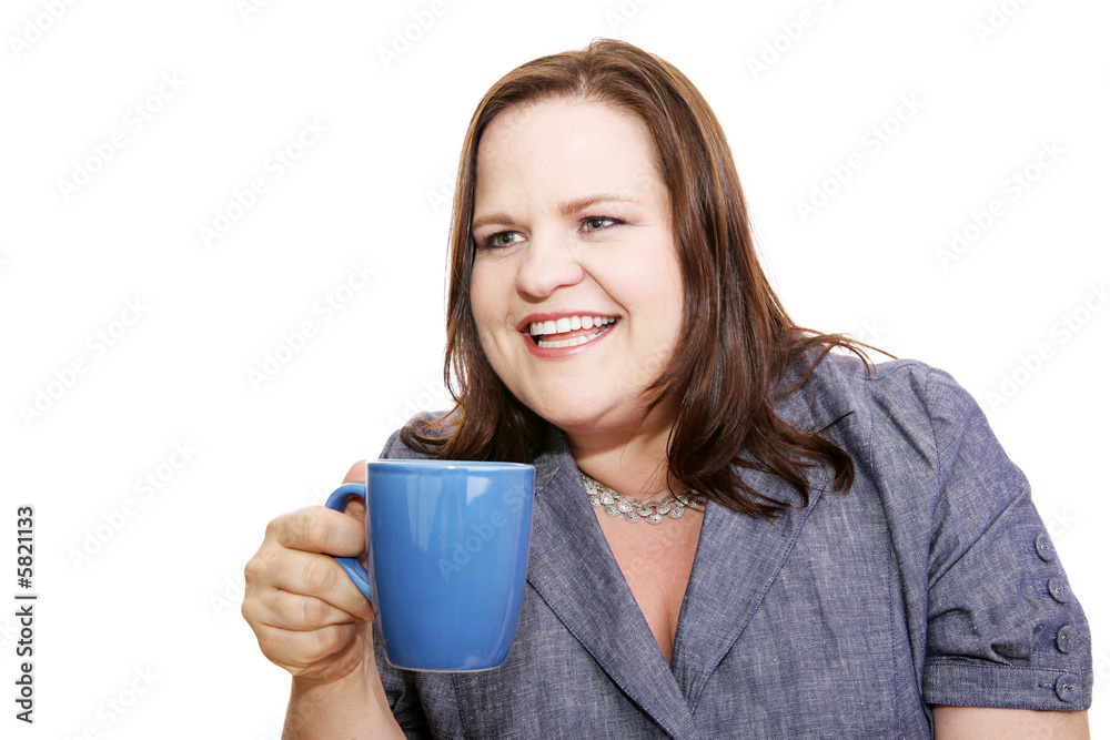 Pretty plus sized businesswoman having coffee and talking Pretty plus sized businesswoman having coffee and talking