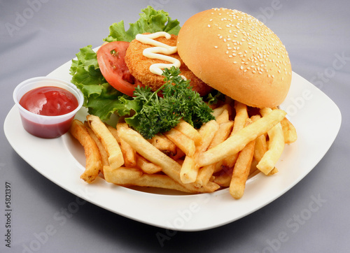 Obraz na plátně fries and burger combo