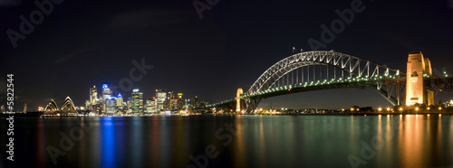Sydney Harbour Bridge Skyline Panorama At Night #5822544