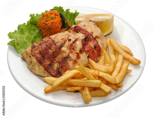 Fresh steak with potatoes and lettuce