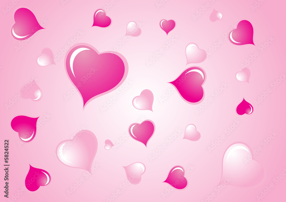 Simple glossy pink valentine hearts background