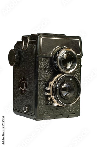 Old two lens medium format camera. Isolated image.