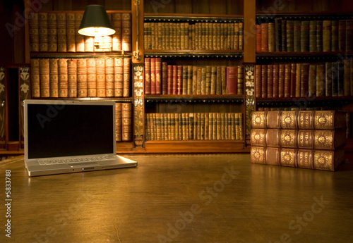 Laptop in classic library