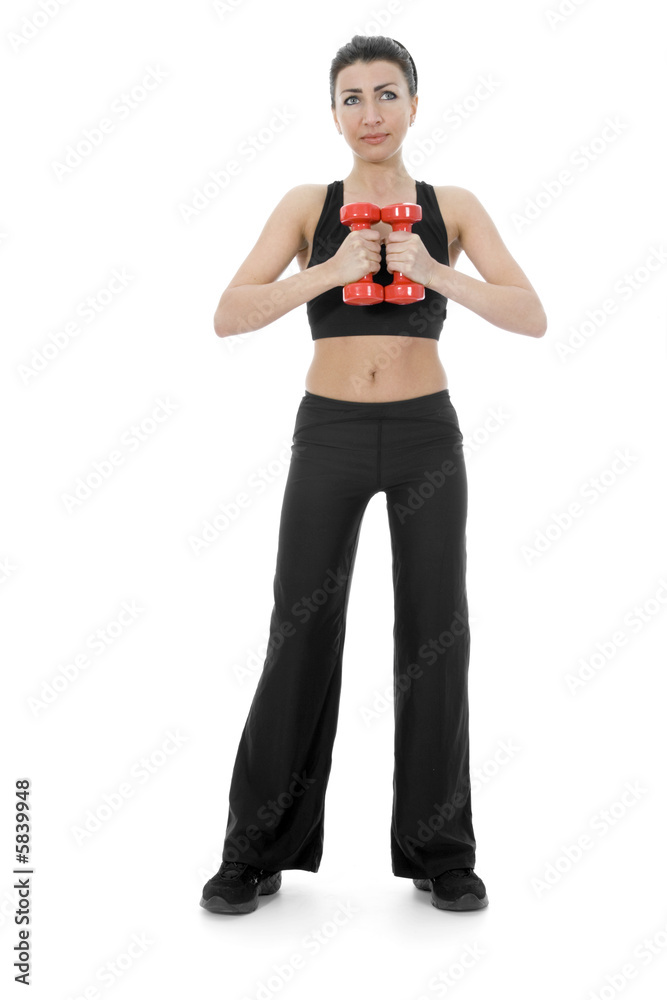 beautiful girl with dumbbells on isolated background beautiful girl with dumbbells on isolated background