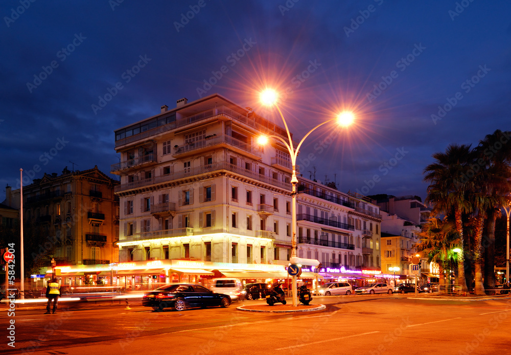 Downtown Cannes,  at dusk